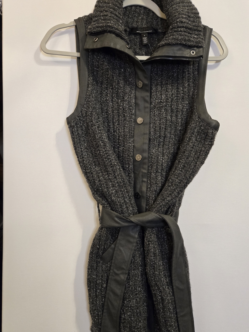 White House Black Market Charcoal Sleeveless Knit Midi Dress with Belt